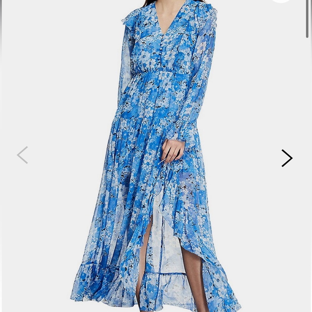 The Kooples Women's Blue Floral V-neck Maxi Dress
